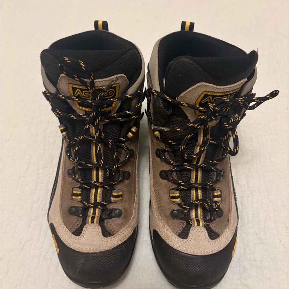 Asolo Brown and Black Hiking Boots with Yellow Highlights